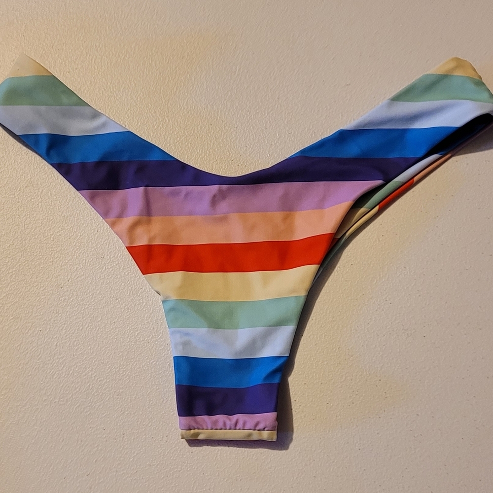 Colorful Rainbow Striped Cheeky Bikini Bottom, Medium